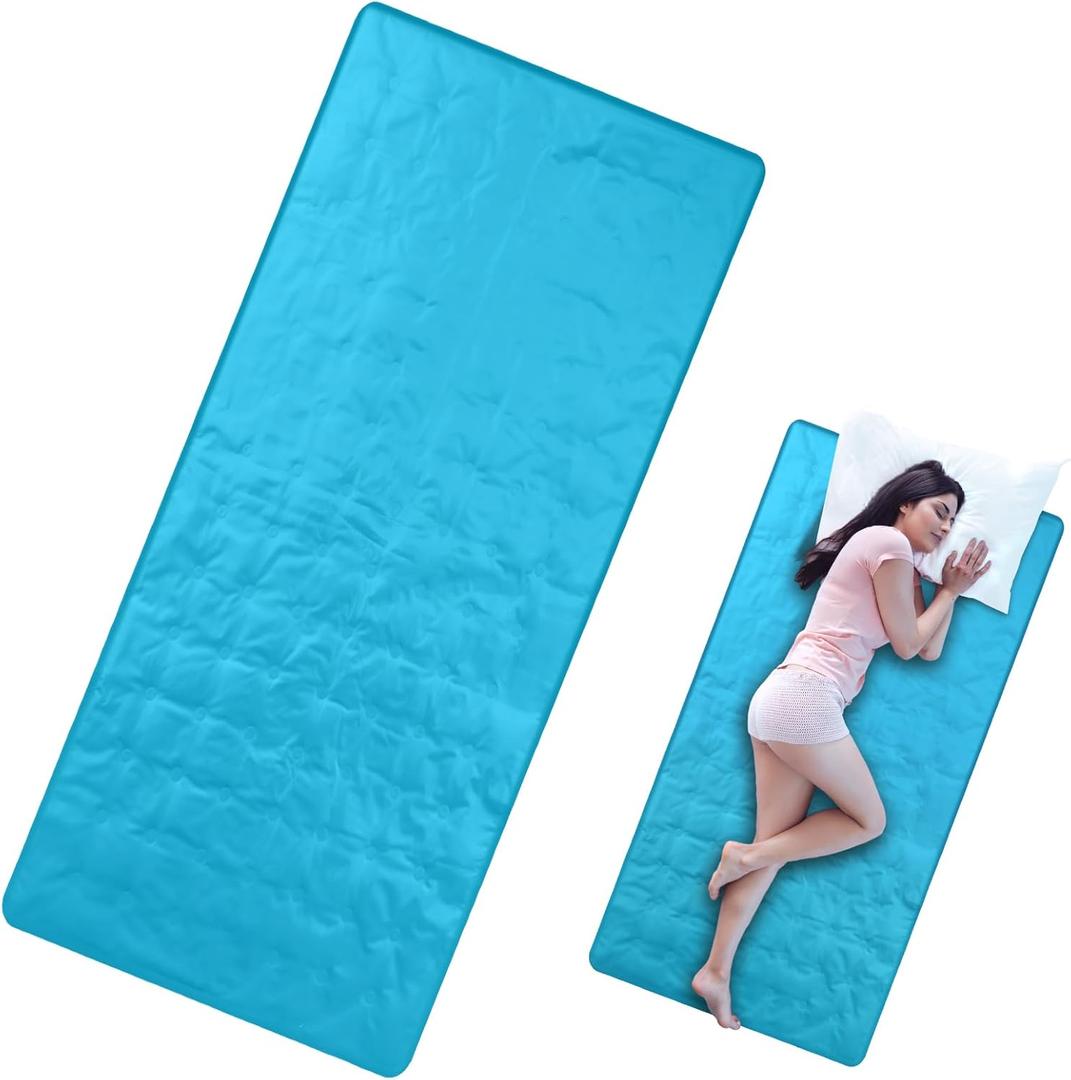 Drydiet Cooling Pad Mat for Sleep Cooling Mattress Pad Gel for Bed, Relieve Pain, Summer Hot Flashes, Adult, Pets, No Water or Electricity Required(Plain,Light Blue,60 x 20 Inch) (Blue)