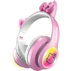 Hello Kitty Wireless Bluetooth Light-Up Headphones with Foldable Design, Adjustable Headband, 8 Hours Playtime, LED Kitty Earcups, for Kids & Adults (White)