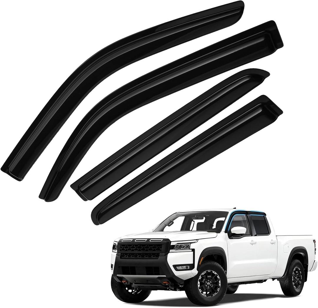 Frontier Rain Guards - Window Visors for Nissan Frontier Crew Cab 2022-2025 2026, Out-Channel Side Window Rain Guards for Frontier Accessories, 4PCS, Black, Car Accessories
