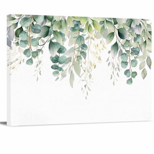 Green Eucalyptus Leaves Canvas Print Wall Art - Botanical Leaf Watercolor - Wall Decor Modern Artwork Paintings Pictures for Living Room Stretched and Framed Ready to Hang - 24" x 36"