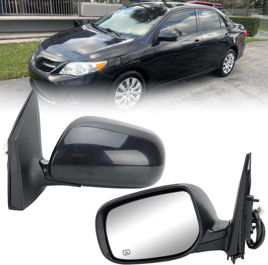 Left Driver Side Mirror Compatible with Toyota Corolla 2009-2013 Heated Power Glass Manual Folding Black 5 Pins