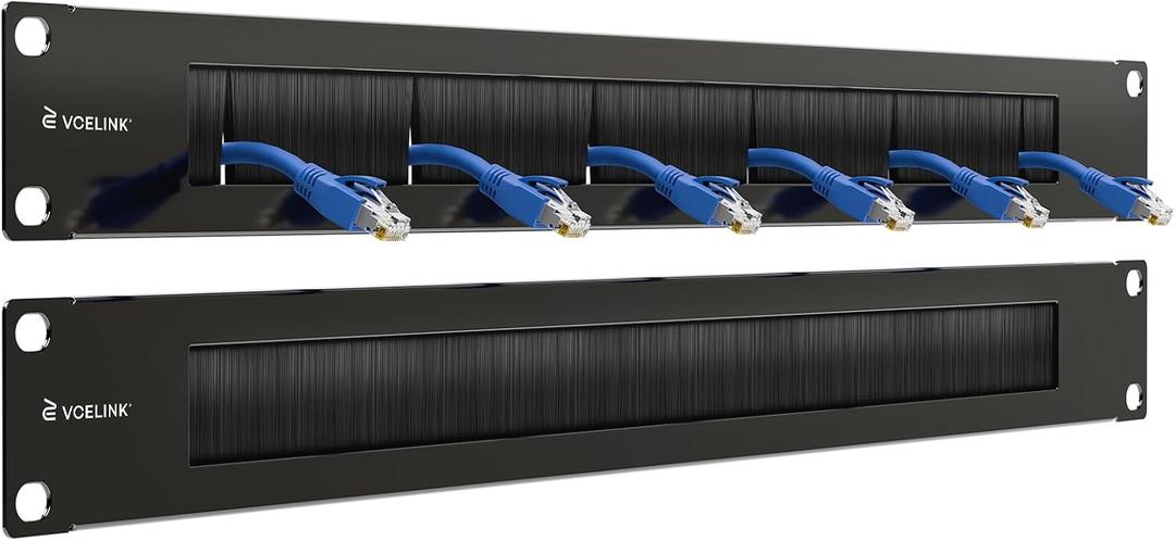 VCELINK 1U Brush Panel 2-Pack, All Metal Brush Patch Panel, 19-inch Black Carbon Steel Server Rack Cable Management for Server Rack or Network Cabinet