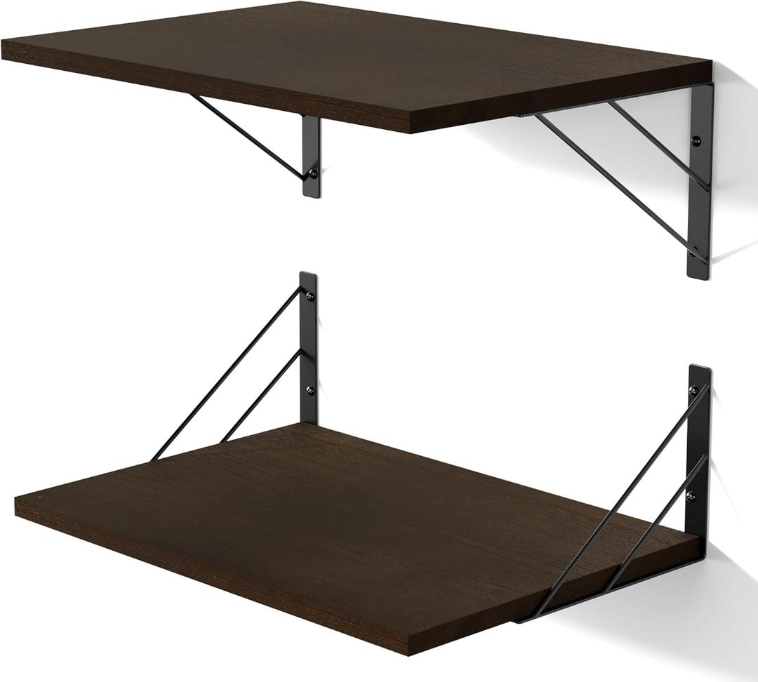 Love-KANKEI Deep Floating Shelves for Wall, 16" W x 12" D Wide Wall Shelves Set of 2, Rustic Large Wood Hanging Shelves for Storage, Bathroom Bedroom Living Room Kitchen Dark Brown