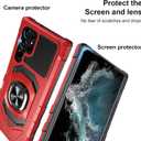 Heavy Duty Protection Case for Samsung Galaxy S22 Ultra Phone Case with Built-in Screen Protector, Military Grade Shockproof 360 Degree Metall Ring Kickstand Travel Cover Shell (Red)