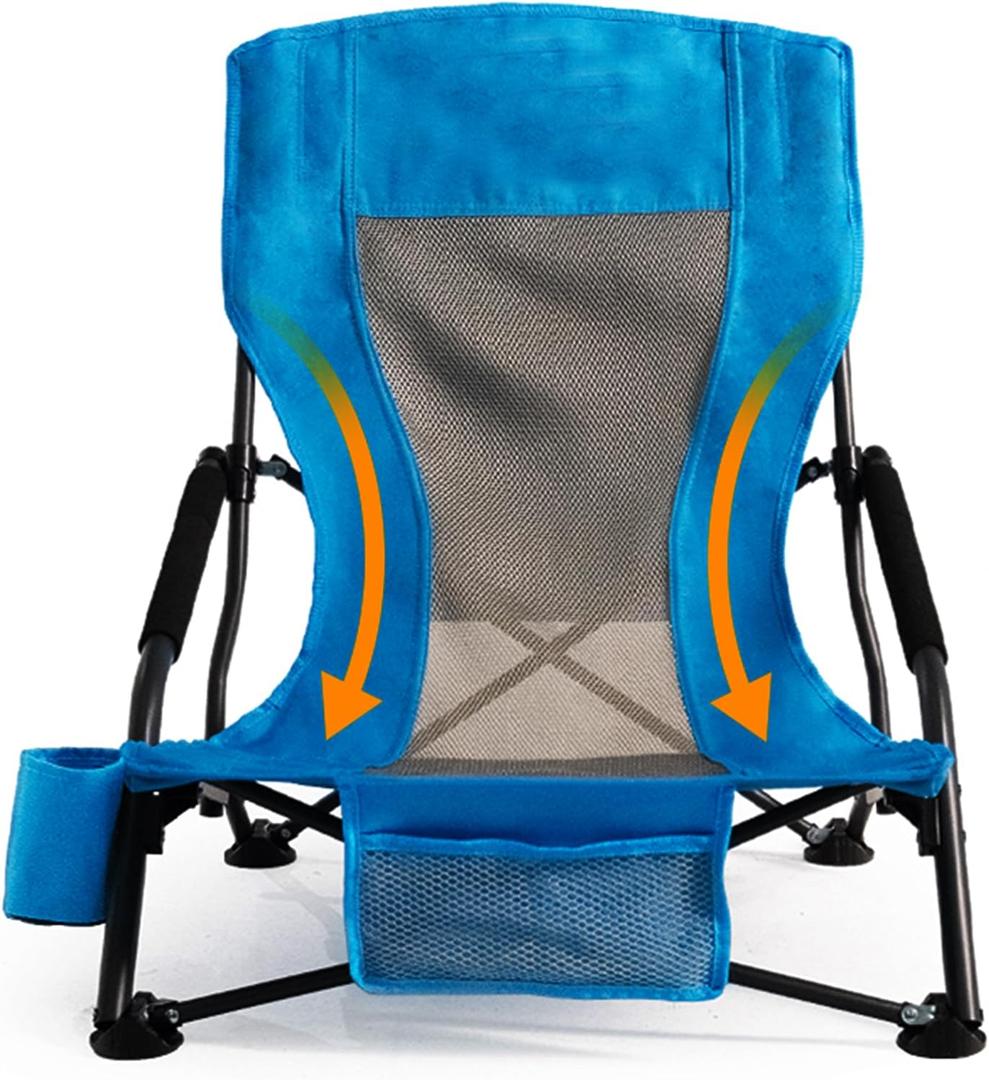 Folding Camping Chair - Lightweight Portable Beach Chair with Cup Holder, Heavy Duty 300lbs Capacity Lawn Chair for Outdoor Camping, Travel, Concert (Light Blue) (1 pcs)