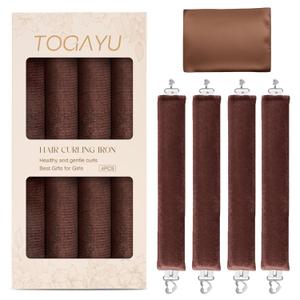 Heatless Curls Overnight Set - Jumbo Overnight Hair Curlers to Sleep In, Soft Velvet Hair Rollers for Women, No Damage Curls Styling Tools 4pcs (Brown)