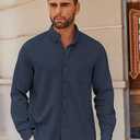 COOFANDY Men's Wrinkle Free Shirt Long Sleeve Casual Button Up Shirts Business Dress Shirt Navy Blue  ( Men XL) 