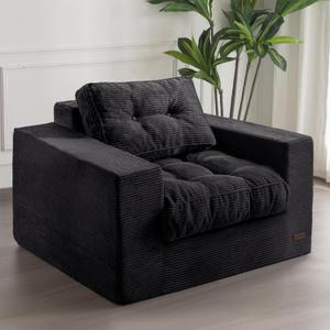 MAXYOYO Living Room Chair for Adults, Upholstered Floor Sofa with Armrests, Boneless Chair with Tufted Cushion & Backrest, Sofa in A Box, Bean Bag Couch for Bedroom Living Room, Dorm, Black (Single)