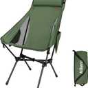Portable High Back Camping Chair, Support Heavy Duty 440 lbs, Lightweight Folding Chair with Adjustable Pillow for Hiking, Beach, Backpacking