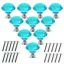 Akstore 10 Pcs Crystal Glass Cabinet Knobs 30mm Diamond Shape Drawer Kitchen Cabinets Dresser Cupboard Wardrobe Pulls Handles (Sky Blue), Missing 4 Knobs And Screws