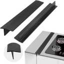 2 PCS Expandable Stainless Steel Stove Gap Covers (13.8"-27.5"), Kitchen Counter Filler Strip,Easy Retractable Length  Cooktop Trim KitOven Gap FillerHeat Resistant Guard Between (Black)