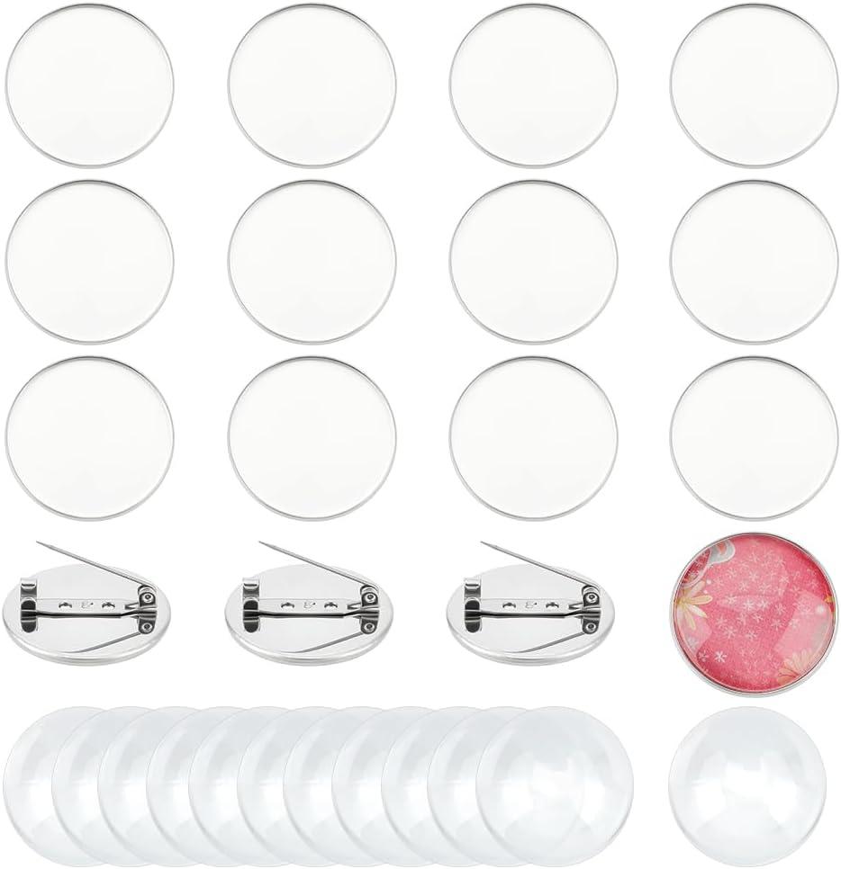 UNICRAFTALE 16 Sets 30mm Blank Dome Brooch Making Kit 304 Stainless Steel Brooch Base Settings Flat Round Brooch Pin with Glass Cabochons for Badge Corsage DIY Jewelry Making