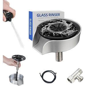 Glass Rinser for Kitchen Sink, 360 Degree Rotating High Pressure Glass Rinser with Pull Out Spray Head, Bottle Washer Cup Rinser Sink Attachment for Glass Cup for Bar Kitchen