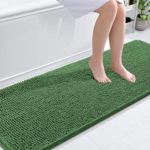 OLANLY Bathroom Runner Rugs 70x24, Soft Absorbent Chenille Bath Rugs, Rubber Backing Quick Dry, Machine Washable Long Bath Mats for Bathroom Floor, Tub and Shower, Home Decor Accessories, Olive Green