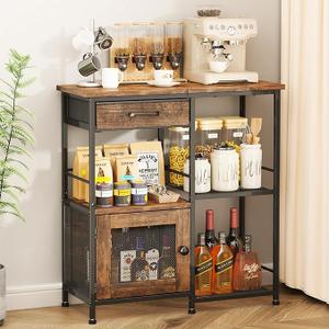 SWTYMIKI Coffee Bar Cabinet for Home Farmhouse Coffee Stand Station MultiPurpose Buffet Sideboard Cabinet with Drawers Kitchen Bar Table for Living Room, Corner, Small Space, Espresso, 11.81"D x 27.95"W x 31.5"H