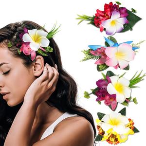 Ahoney Hawaiian Plumeria Flower Hair Accessories for Women and Girls - 4 Pieces Artificial Flower Barrettes and Pins for Beach, Luau Outfits, Party Hairstyles, and Decor
