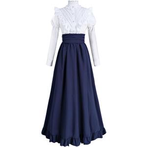 CR ROLECOS Victorian Dress for Women 2-Piece 1800s Civil War Edwardian Dresses Ruffled Renaissance Costume Ball Gown (White, M)
