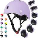Adjustable Kids Toddler Helmet with Knee Pads,Elbow Pads & Wrist Guards,Bike Helmet for Ages 3-5,5-8,8-14,Boys & Girls Helmets and Pads Set for Skateboard,Skating,Biking,Cycling (Medium, Light purple)