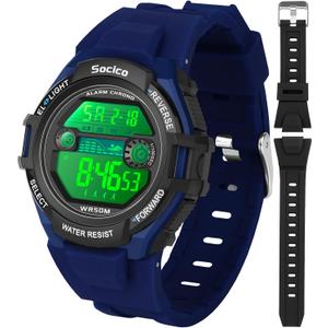 SOCICO Kids Digital Watches for Girls Boys, 5ATM Waterproof, 7 Color Lights Waterproof Watches for Kid with Alarm Stopwatch, Soft Band Wrist Watch Gifts for Kids Ages 5-12