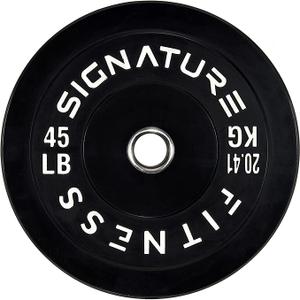 Signature Fitness 2" Olympic Bumper Plate Weight Plates with Steel Hub - 100% Virgin Rubber, Black, 45LB