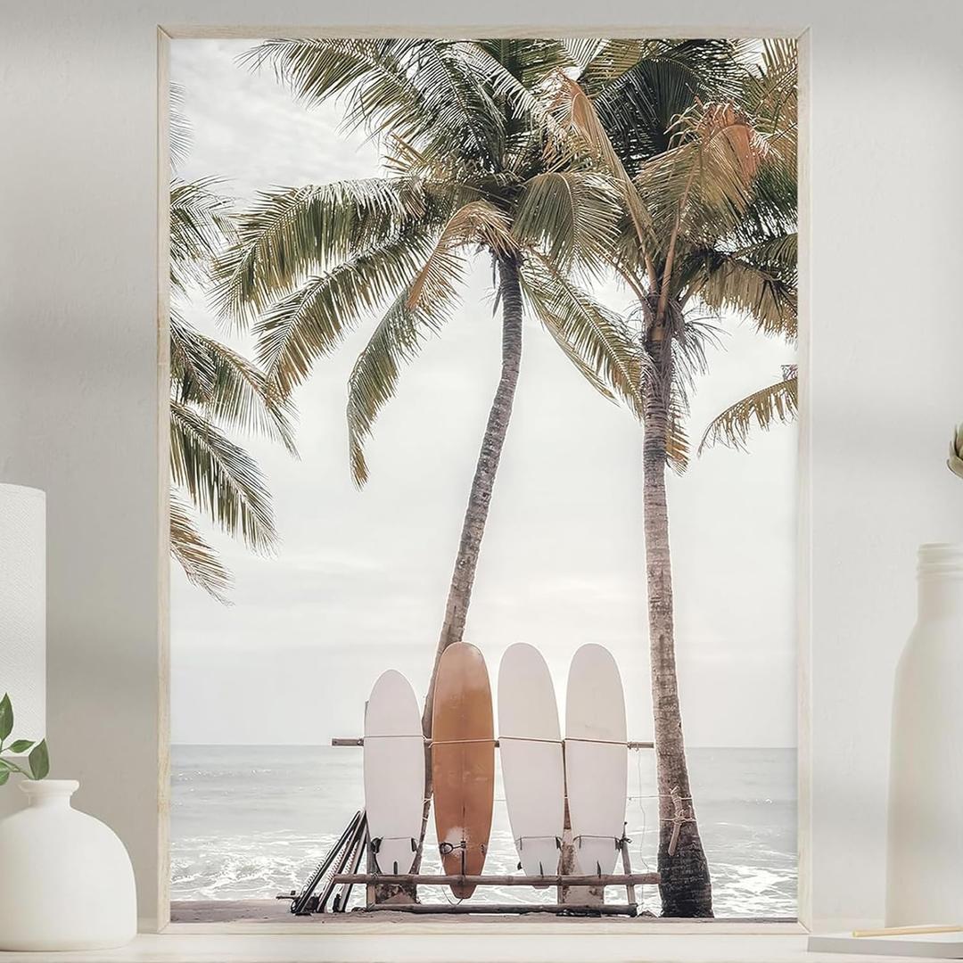 Beach Coastal Canvas Wall Art Beach Landscape Prints Beach Surfboard Pictures Wall Decor Beach Palm Tree Poster Boho Beach Wall Art Beach Surf Prints Surf Artwork Coastal Landscape Painting No Frame (24L" x 16W")