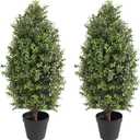 30" Tall Artificial Boxwood Topiary, 2 Pcs Outdoor Ready Artificial Boxwood Topiaries Trees, Natural Looking Fake Potted Shrubs