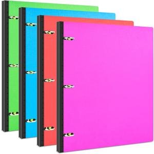 INFUN Telescoping 3 Ring Binder - 4PCS, Portable Plastic 3 Ring Binder with Telescoping Spine, Binders with Foldable Front Cover Holds 8.5"x11" Paper for School, Office, Homes (0.75 Inch, Red+pink+ Blue+green)