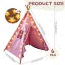Quaocens Teepee Tent for Kids,with String Lights,6 Pack(Purple) | Collapsible Cotton Canvas Tipi with Wooden Poles,6 Piece Set for Sleepovers,Reading Nooks and Indoor Play