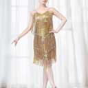 Sparkly Sequin Latin Dance Dress for Women Tassel Fringe Ballroom Dress Flapper 1920s Salsa Tango Jazz Halloween Rave Outfits (Gold, XXXL)