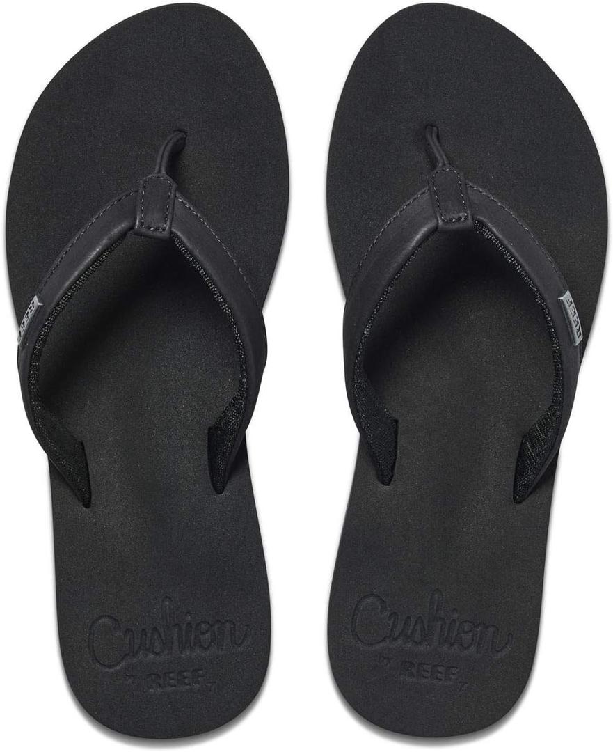 Reef Cushion Sands Womens Beach Flip Flop, Ultra Soft Cushion Footbed, Arch Support, Black, 9