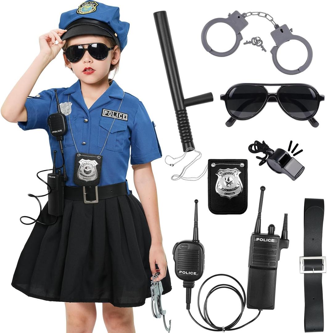 Tacobear Girls Police Officer Costume Cop Uniform Dress with Toy Accessories Birthday Cosplay Outfit Halloween Dress Up Set (S(5-6 years))