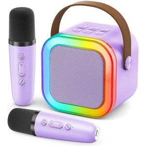 Mini Karaoke Machine for Kids, 2026 TOP Toys Birthday Valentine's Day Gifts Ideas for Girls Ages 4, 5, 6, 7, 8, 9, 10, 12+ Years Old, Portable MP3 Player with 2 Wireless Mics for Family Home Party (Light Purple)