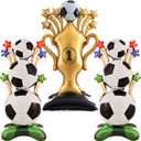 3 Pcs 5 ft Giant Self Standing Soccer Foil Balloons with Star-patterned Soccer Balloon Style Golden Trophy Foil Balloon Set for Soccer Birthday Sports Themed Party Decoration Supplies