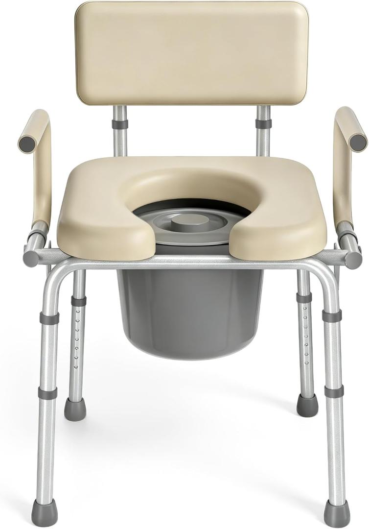 HOMLAND Drop Arm Bedside Commode Toilet with Padded Seat & Backrest
Adjustable Height, Easy Side Transfer, Portable Toilet for Seniors and Adults, 6.3QT Bucket, Tool-free Assembly Potty Chair