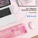 MOFII Wireless Keyboard and Mouse Combo, Cute Retro Typewriter Keyboard and Silent Mouse, 2.4GHz Full Size Computer Keyboard Wireless Mouse Set for PC, Laptop, Desktop, Windows (Pink Colorful)