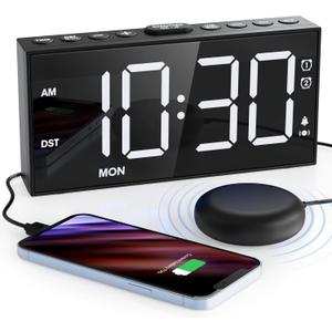 Mesqool Loud Alarm Clock for Heavy Sleeper, with Vibration for Hearing Impaired Deaf, Annoying Clock for Bedroom,USB Port,Dual Alarm with Snooze (White)