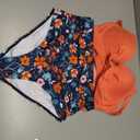 Tempt Me Women Two Piece Vintage Swimsuit Retro Halter Ruched High Waist Bikini with Bottom (Orange Floral, Medium)
