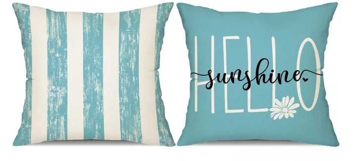 DFXSZ Summer Pillow Covers 20x20 Inch Set of 2 Outdoor Pillow Covers Daisy Throw Pillow Covers Hello Sunshine Sweet Summer Time Cushion Case Summer Outdoor Decoration for Farmhouse Sofa Home Car Couch (Blue)