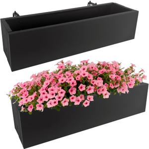 2 Pack Metal Railing Planter Box, 30 Inch Balcony Planters with Adjustable Brackets, Large Hanging Planters for Outdoor Fence Deck