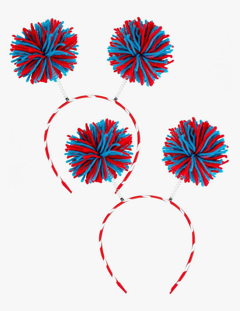 2 Pack Blue Pom Pom Headband Read Book Day Costume Headwear Fluffy Yarn Hairband Adult Halloween Accessories