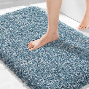 Yimobra Bathroom Rugs Non Slip Washable 36x24, Ultra Soft and Water Absorbent Bath Mats, Plush Fluffy Shower Mat Outside, Luxury Microfiber Thick Matts for Bathroom Floor/Tub, Denim Blue and White