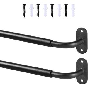 French Door Curtain Rod Adjustable 18"-32", Wrap Around Cafe Curtain Rod 1/2" Diameter, Screwed Sash Rods for Door Window, Black, 2 Pack
