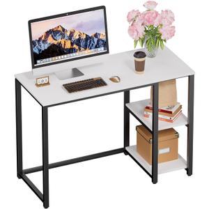 SINPAID 40 Inch Small Computer Desk with Shelves for Small Spaces, Easy Assembly Study Desk, Sturdy Writing Desk for Bedroom & Home Office, Cream White