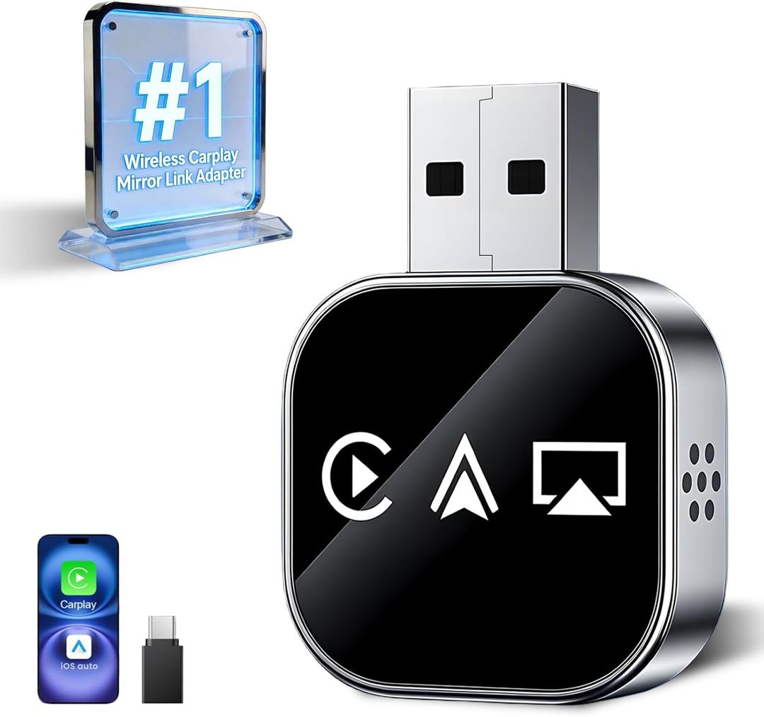 Wireless Carplay Mirror Link Adapter for Apple 3 in 1 Bluetooth Mirroring iOS Phone to Car Screen Adapter 2026 Wired to Wireless Portable USB Car Play Screen Connector for iPhone to Watch Movies