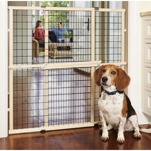 MYPET Wire Mesh Dog Gate: 29.5"-40" Wide, Pressure Mounted with No Tools; Expandable, Durable Pet Gates for Doors and Hallways, 37" Tall, Made with Sustainable Hardwood