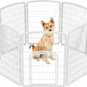 IRIS USA Dog Playpen, 8-Panel 34" Pet Playpen with Door, Puppy Playpen, Indoor/Outdoor Dog Pen, 63" x 63" x 34", Foldable, Customizable, White
