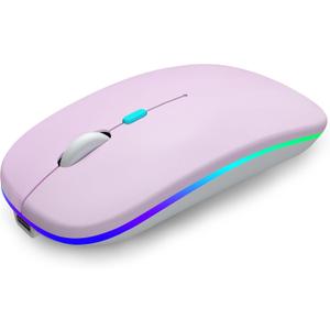 AIKOKOK Wireless Bluetooth Mouse, Rechargeable, Dual Mode Bluetooth 5.2 & 2.4G USB, LED Lights, Slim, Silent, Portable Computer Mouse for Laptop, PC, MacBook, iPad, Tablet (Pink)