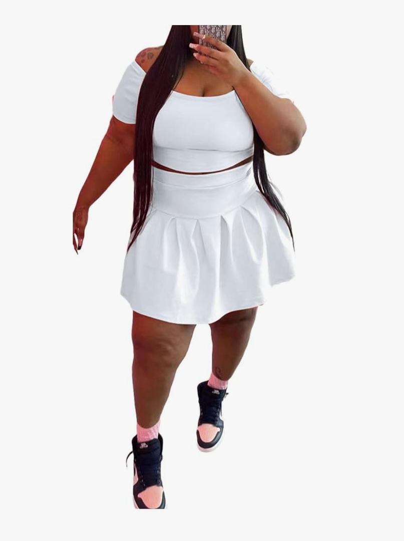 KELOVEPAN Pleated Short Skirt Sets Women 2 Piece Sweatsuits Sexy Plus Size Summer Two Piece Outfit Dress TrackSuit Set XL