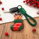 Leather Christmas Keychain, Handmade Genuine Leather Gift Key Chain for Men Women, Christmas Ornament Car Keyrings (Christmas Deer & Shoes)
