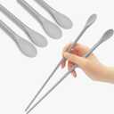 Reusable Long Silicone Cooking Chopsticks with Spoon 12 Inches 2 Pairs Set, Dishwasher Safe, BPA-free Non-Slip, Non-Scratch, Korea Japanese Kitchen Utensils (Pastel Grey 2 Set)